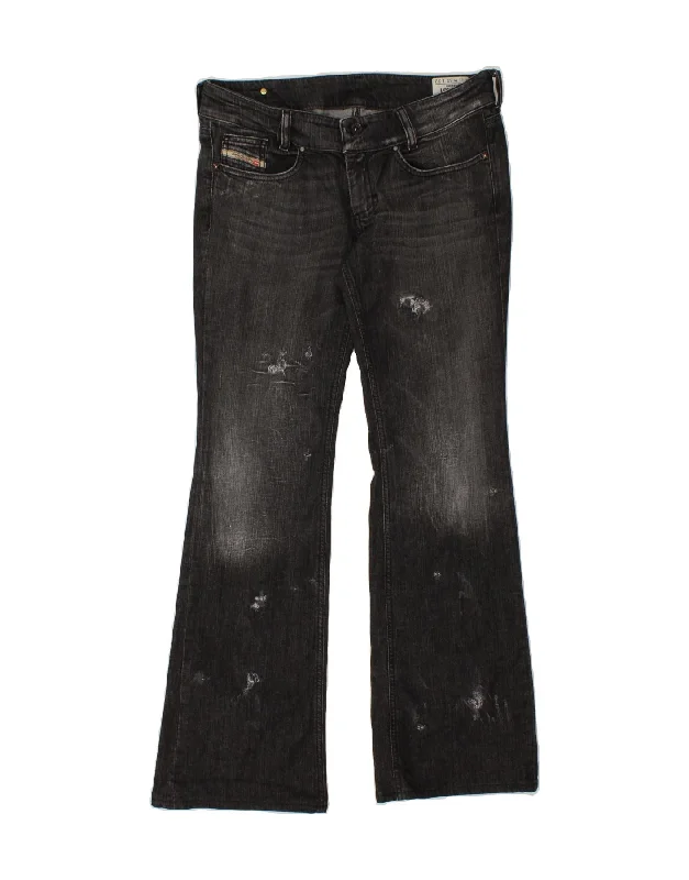 DIESEL Womens Louvely Distressed Bootcut Jeans W32 L32 Black Cotton