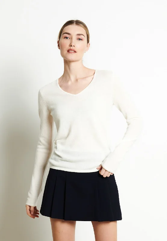 LILLY 2 Pull col V en cachemire blanc écru Travel sweaters