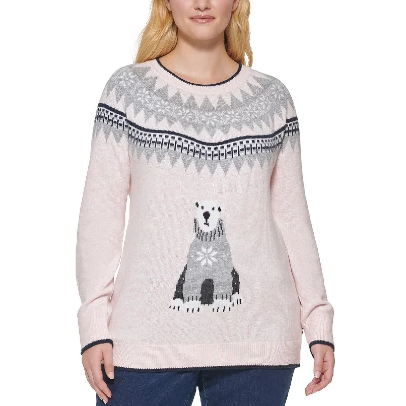 Tommy Hilfiger Womens Plus Polar Bear Fairisle Ribbed Trim Crewneck Sweater Thermal sweaters