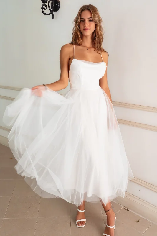Latisha Tulle Midi Dress - White Boho midi dresses