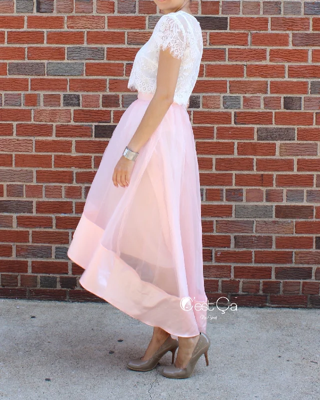 Donna Blush Pink High-Low Satin Organza & Tulle Skirt Lounge unclassified skirts