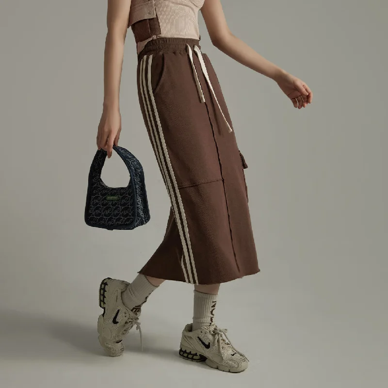 Side Pocket A-Line Long Skirt Ruffle Long Maxi