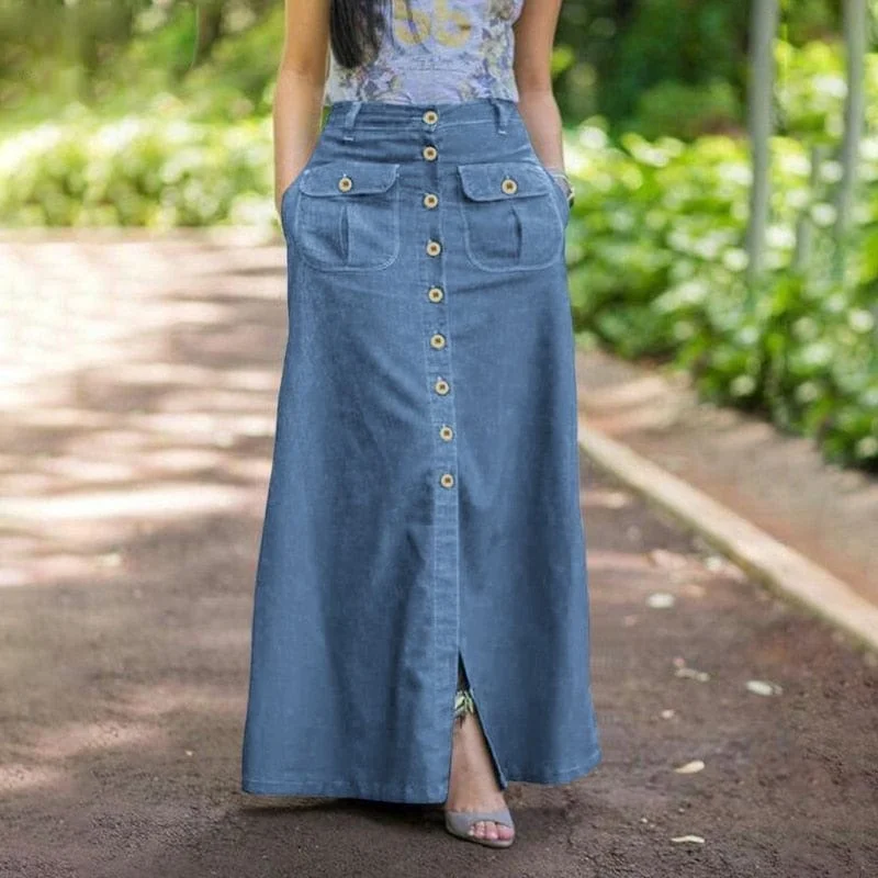 Maya Button Front Maxi Skirt Lace Detail Maxi