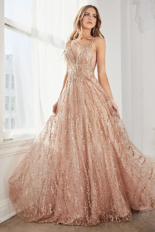 Cinderella Divine C32 Prom Long Sleeveless Glitter Lace Print Ball Gown Revolve party dresses