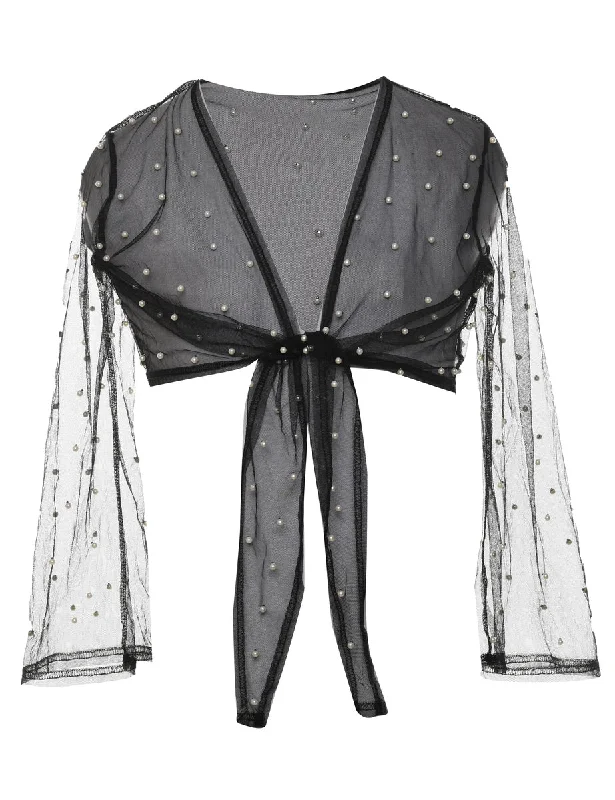 Beaded Sheer Pearl Detail Evening Jacket - M Women's waterproof jackets