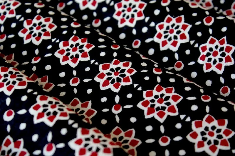 Black Maroon Ajrakh Printed Pure Cotton Fabric Organza floral dresses