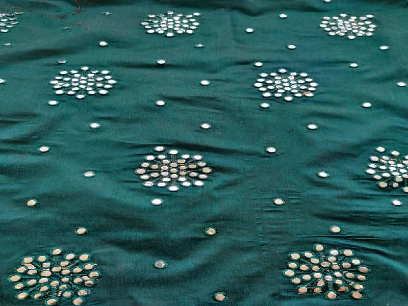 Dark Green Silver Mirror Work Floral Motifs Embroidered Chanderi Fabric Forever 21 floral dresses