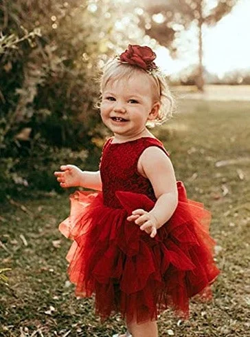 Violet Lace Silk Bow Boho Tiered Tulle Girl Dress in Wine Red Tulle Dress Soft