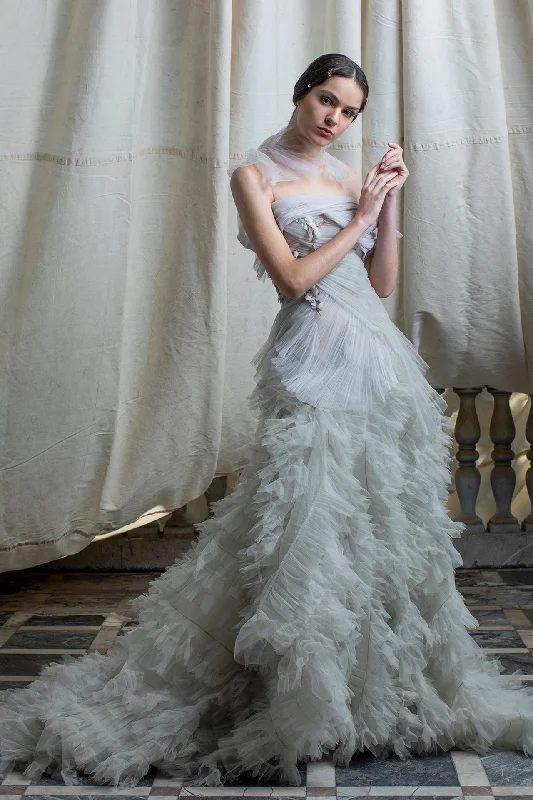 Fully pleated strapless tulle gown Tulle Wedding Gown