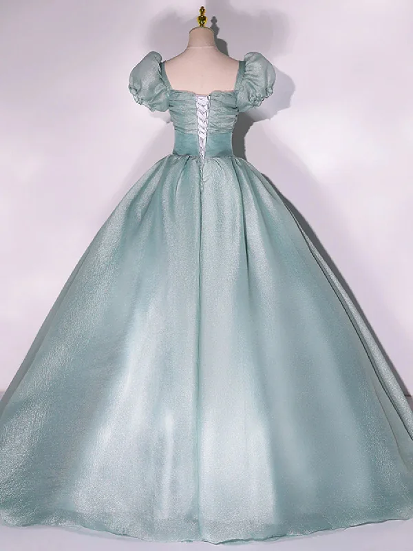 Light Green Ball Gown Shiny Tulle Sweet 16 Dresses, Cute Junior Prom Dresses Pleated Tulle Dress