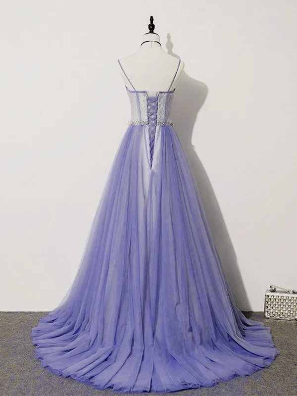 Light Purple Lace Top and Tulle A-line Straps Evening Dress Formal Dress, Purple Prom Dress Tulle Dress Classic Light Purple Lace Top and Tulle A-line Straps Evening Dress Formal Dress, Purple Prom Dress Tulle Dress Classic