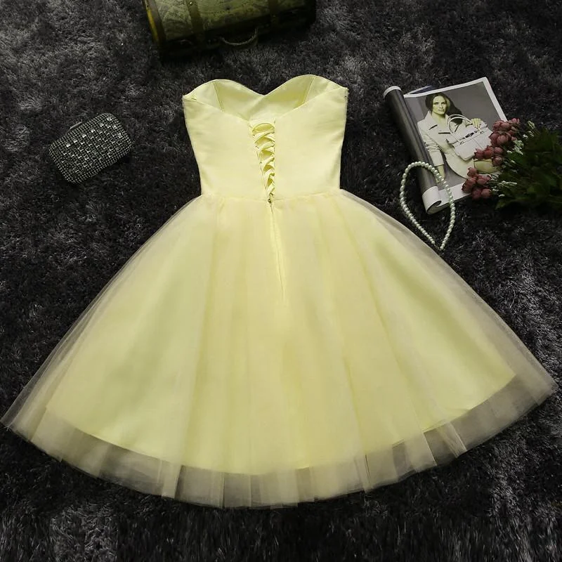 Light Yellow Tulle Short Beaded Sweetheart Homecoming Dress, Tulle Short Formal Dress Romantic Tulle Gown Light Yellow Tulle Short Beaded Sweetheart Homecoming Dress, Tulle Short Formal Dress Romantic Tulle Gown