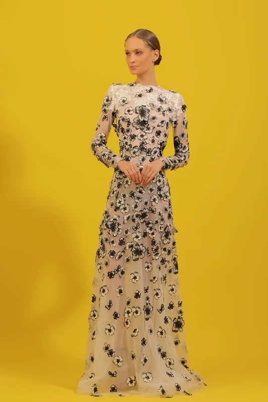 Long sleeves lace and tulle dress Tiered Tulle Dress