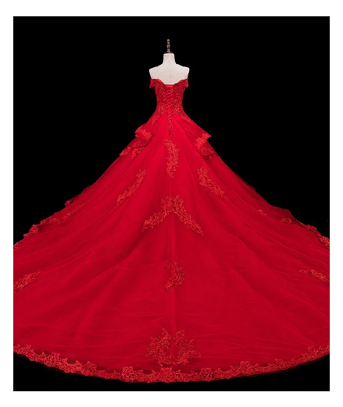 Red Lace and Tulle Gorgeous Off Shoulder Princess Sweet 16 Dress, Red Formal Gown Tulle Dress Party Red Lace and Tulle Gorgeous Off Shoulder Princess Sweet 16 Dress, Red Formal Gown Tulle Dress Party