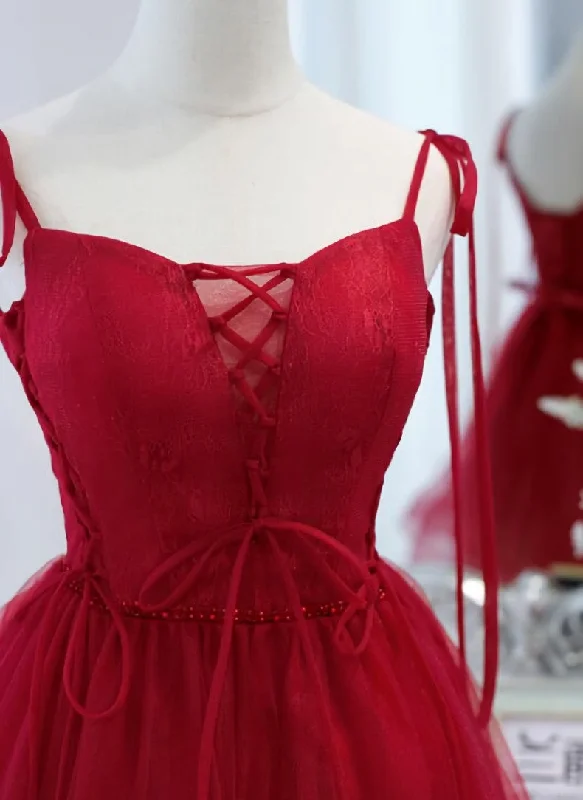 Red Straps Tulle Short Homecoming Dress Prom Dress, Red V-neckline Formal Dresses Tulle Dress Look Red Straps Tulle Short Homecoming Dress Prom Dress, Red V-neckline Formal Dresses Tulle Dress Look