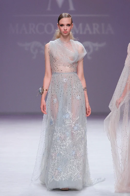 Sleeveless embroidered tulle dress Tulle Party Dress