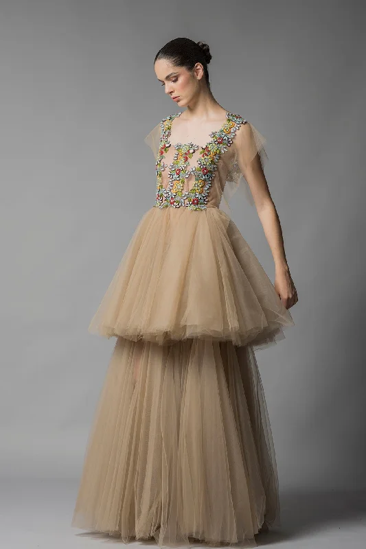 Tiered tulle dress with hand beaded stones Tulle Dress Twirl