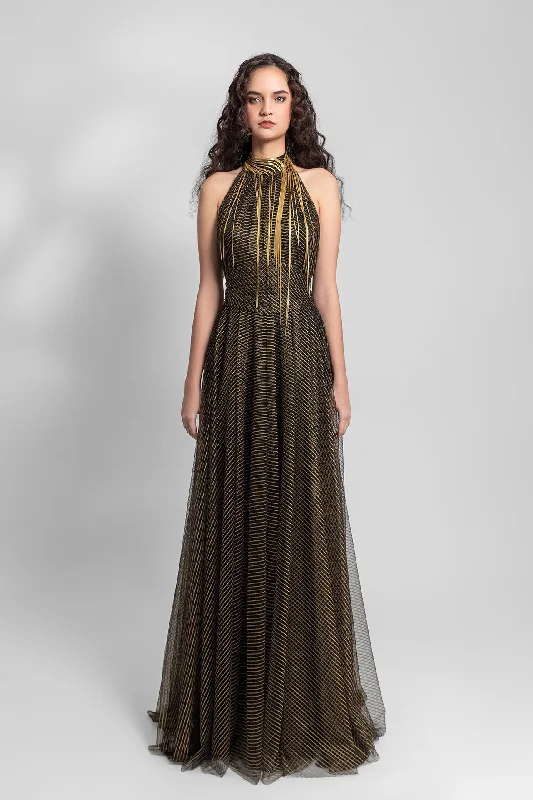 Tulle dress with metallic fringes Stylish Tulle Gown