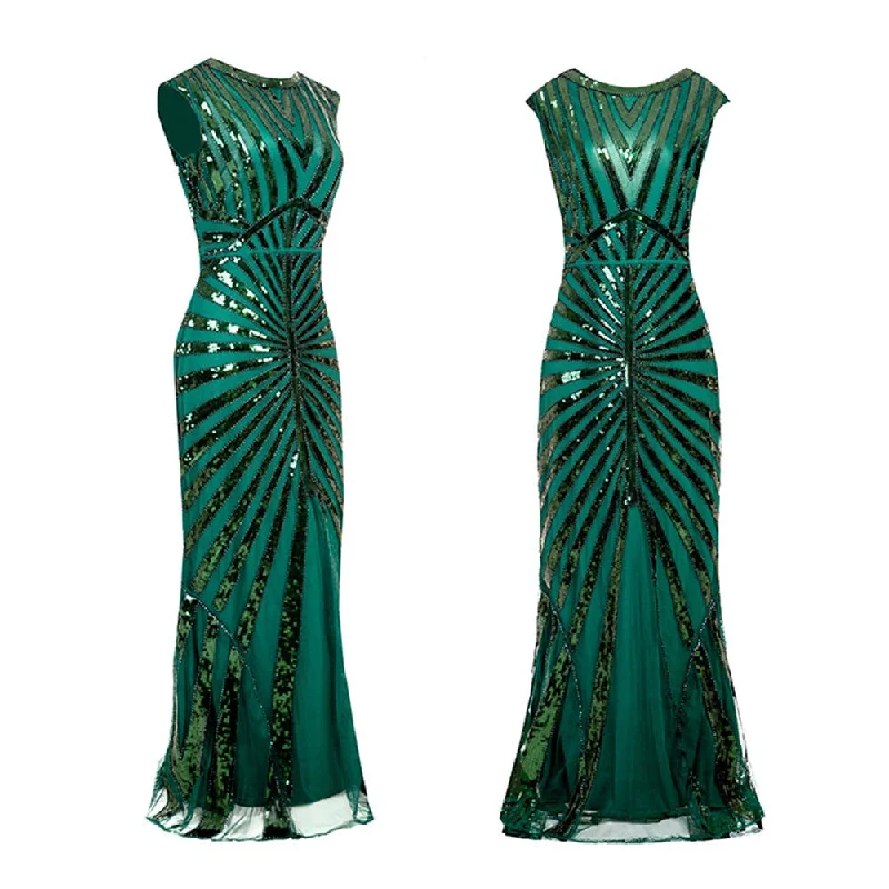 1920S GATSBY Sequins Women Full Dress O-neck Beaded Split V-Back Club Night Out Dress Sequin Dress Glam 1920S GATSBY Sequins Women Full Dress O-neck Beaded Split V-Back Club Night Out Dress Sequin Dress Glam