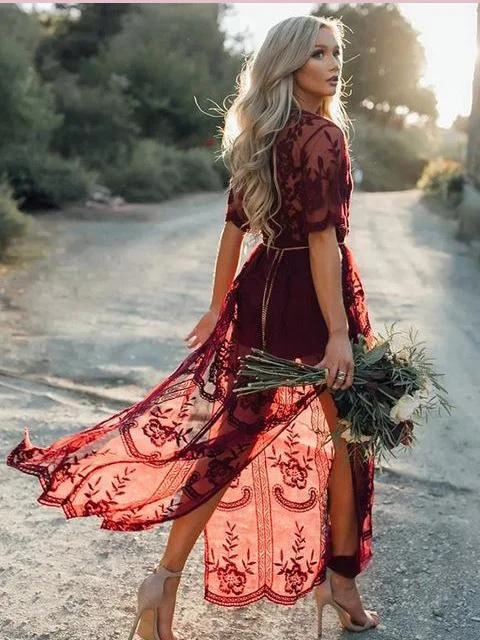 Burgundy Lace Prom Dresses A-line V neck Floor-length Unique Evening Dress JKG043 Lace Gown Glam Burgundy Lace Prom Dresses A-line V neck Floor-length Unique Evening Dress JKG043 Lace Gown Glam