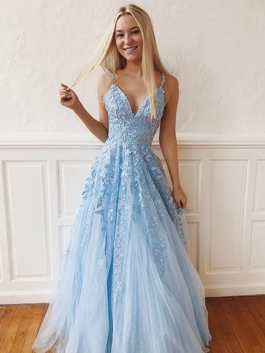 Chic Prom Dresses with Straps A Line Sky Blue Lace Prom Dress V-neck Evening Dress JKL1666 Lace Dress Casual Chic Prom Dresses with Straps A Line Sky Blue Lace Prom Dress V-neck Evening Dress JKL1666 Lace Dress Casual