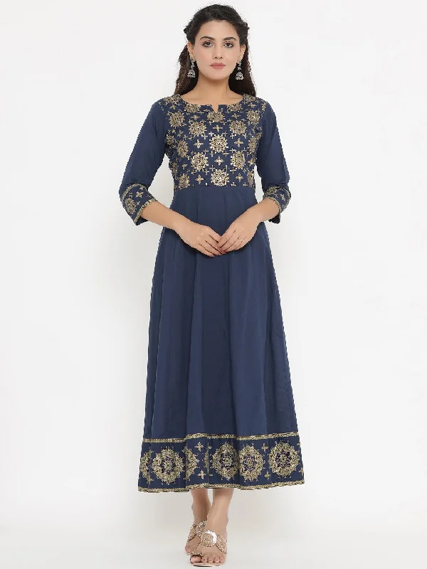 Ethnic Gold Print Sequin Embellished Anarkali Kurta - Blue Off-shoulder Sequin Dress Ethnic Gold Print Sequin Embellished Anarkali Kurta - Blue Off-shoulder Sequin Dress