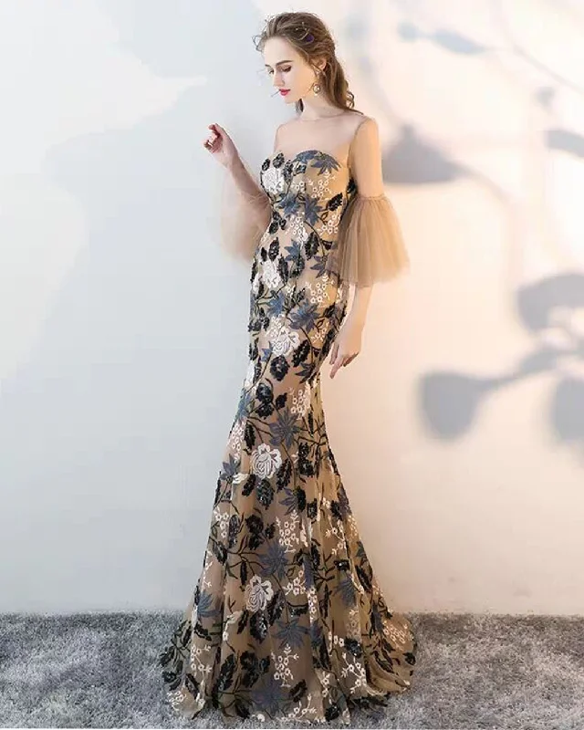 Exquisite Lace Illusion Half Sleeves Trumpet/Mermaid Prom Evening Dress JKR601 Lace Dress Trend