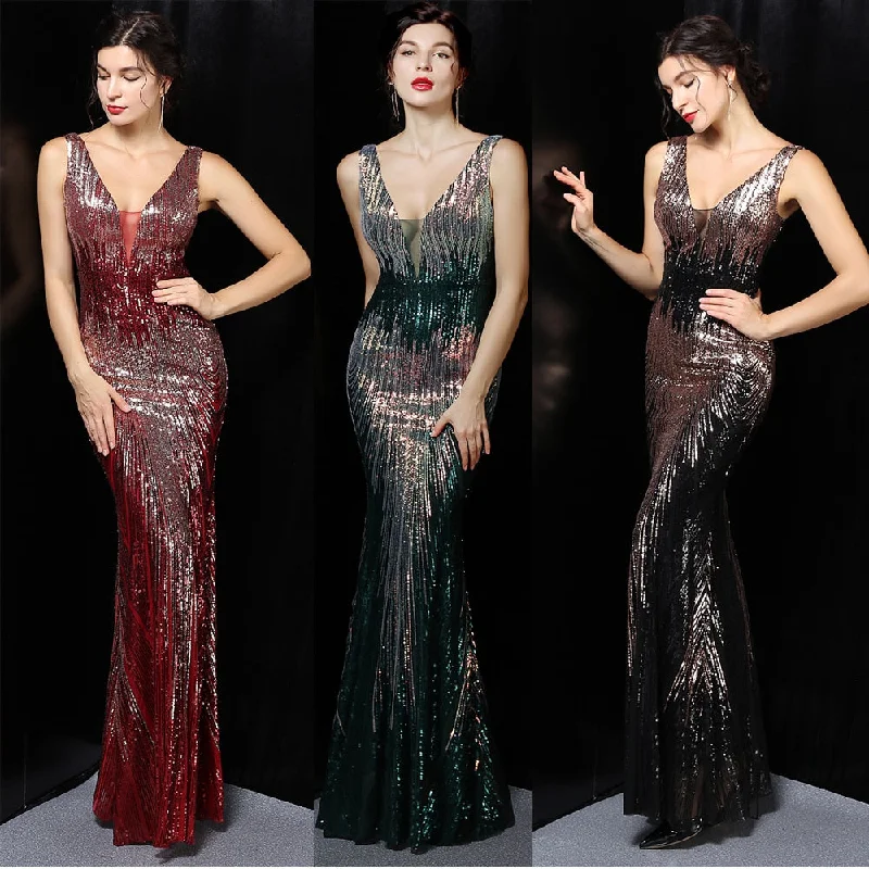 Mermaid Bright Sequin Long Etiquette Celebration Robe Dress Sleeveless V-neck Sexy Gowns Formal Sequin Gown Mermaid Bright Sequin Long Etiquette Celebration Robe Dress Sleeveless V-neck Sexy Gowns Formal Sequin Gown