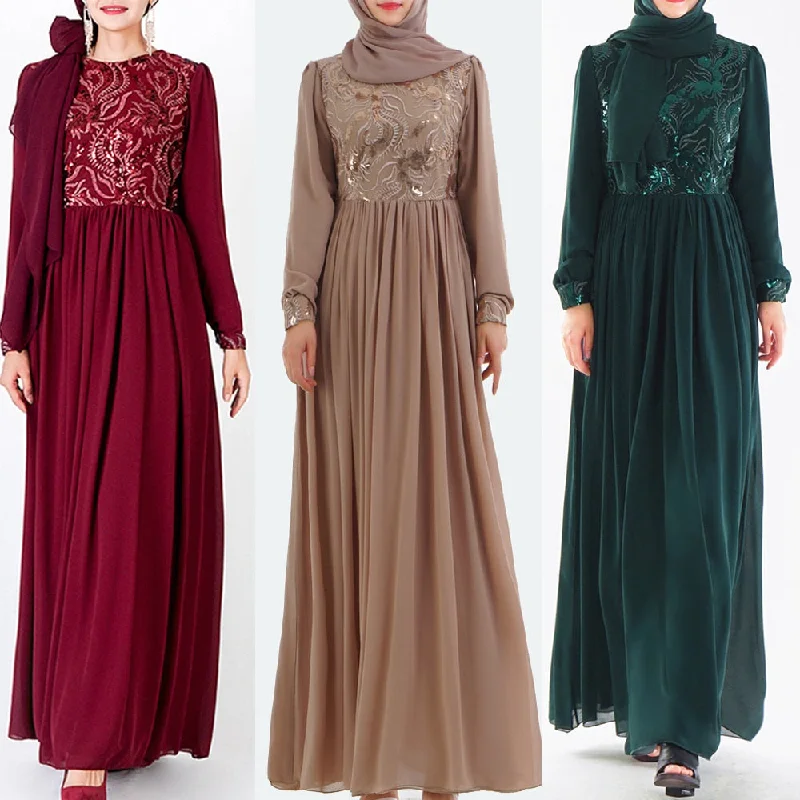 Muslim Long-sleeve Chiffon Middle Eastern Embroidered Big A-line O-neck Sequins Dress Party Wear Sequin Muslim Long-sleeve Chiffon Middle Eastern Embroidered Big A-line O-neck Sequins Dress Party Wear Sequin