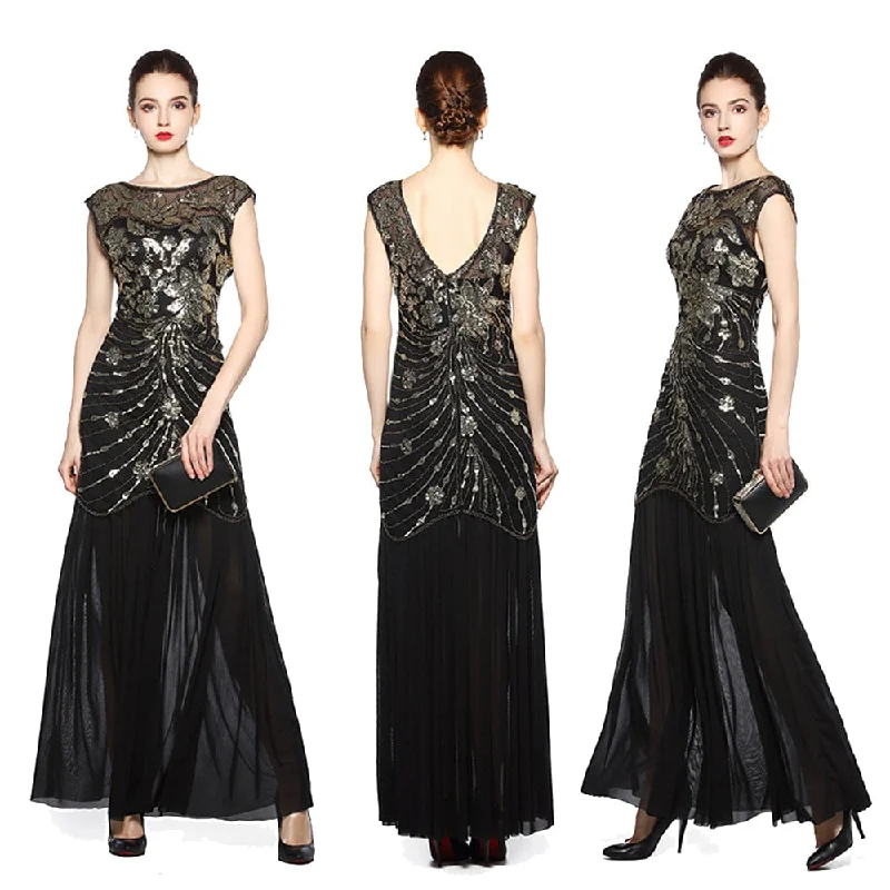 New 1920S Sequined Hand beads Floor Length Cap Sleeve Tulle Mermaid Formal Dress Colorful Sequin Dress New 1920S Sequined Hand beads Floor Length Cap Sleeve Tulle Mermaid Formal Dress Colorful Sequin Dress