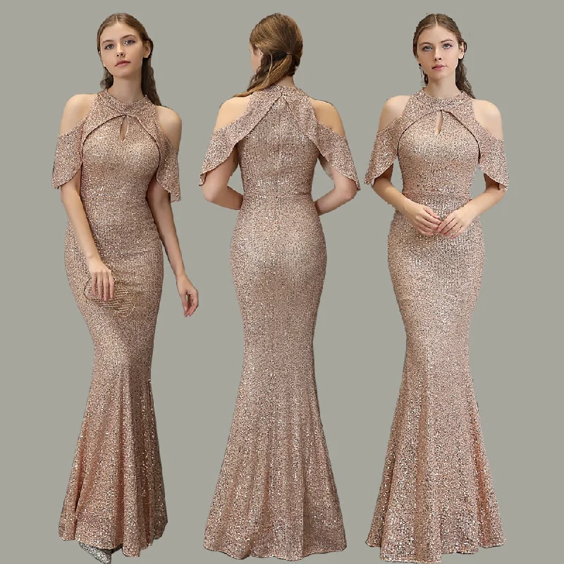 O-neck Mermaid Evening Dress Off-the-shoulder Elegant Prom Gown Flounces Sequins Long Formal Dress Sequin Dress Style O-neck Mermaid Evening Dress Off-the-shoulder Elegant Prom Gown Flounces Sequins Long Formal Dress Sequin Dress Style
