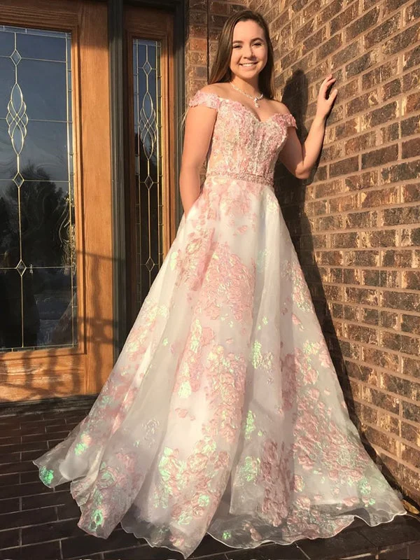 Off-the-Shoulder Luxury Lace A-Line Long Prom Dress JKS8420 Lace Wedding Gown