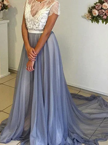 Prom Dresses A-line Lace Sweep/Brush Train Prom Dress/Evening Dress #JKL012 Lace Dress Trendy Prom Dresses A-line Lace Sweep/Brush Train Prom Dress/Evening Dress #JKL012 Lace Dress Trendy