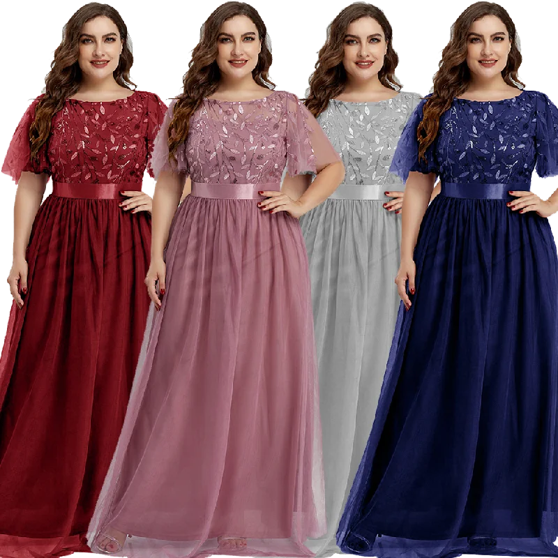 Sparkle Long A-Line O-Neck Short Sleeve Formal Evening Dress Women Elegant Gowns Sequined Tulle Vestido Sequin Dress Trend Sparkle Long A-Line O-Neck Short Sleeve Formal Evening Dress Women Elegant Gowns Sequined Tulle Vestido Sequin Dress Trend