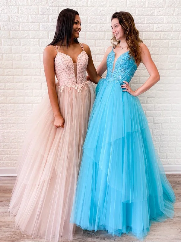 Spaghetti Straps V-Necl Lace Appliques Bodice Modest Tull Prom Evening Dress JKA010 Lace Dress Party Spaghetti Straps V-Necl Lace Appliques Bodice Modest Tull Prom Evening Dress JKA010 Lace Dress Party