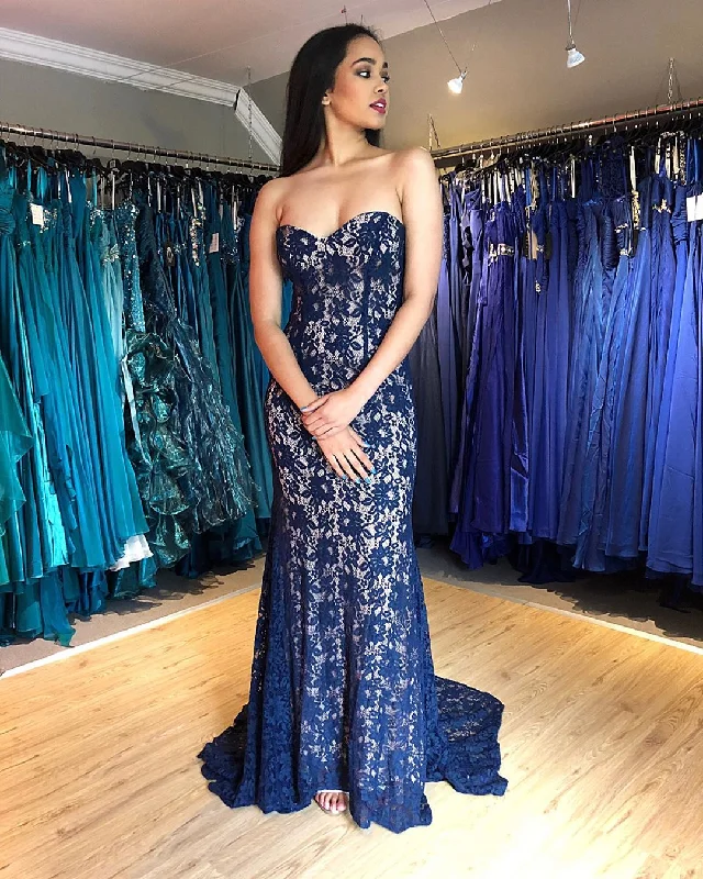 Sweetheart Lace Mermaid Prom Dress Sweep Train JKR306 Lace Dress Formal