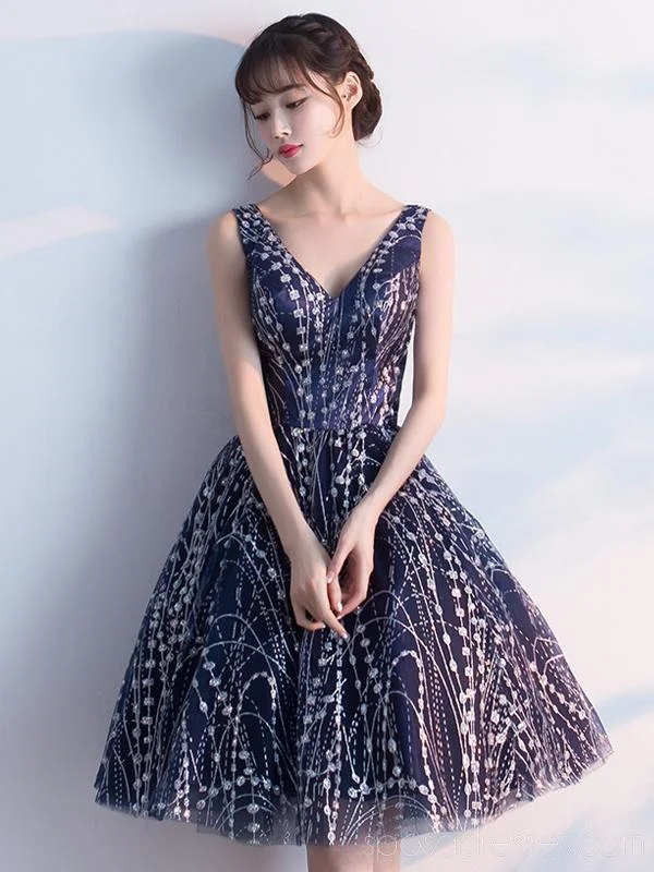 V-Neck Navy Lace Cheap Homecoming Dresses Online, Cheap Short Prom Dresses, CM786 Lace Dress Vibe