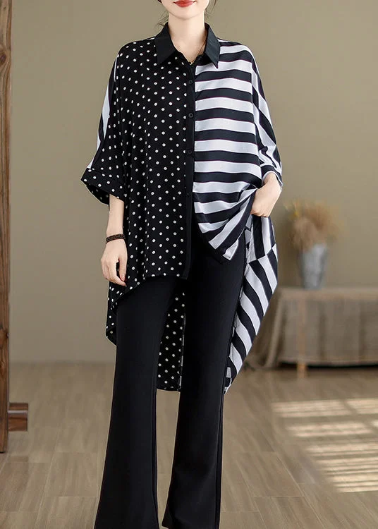 Casual Black Peter Pan Collar Low High Design Cotton Shirt Summer AP075 Shirt Dress Trend