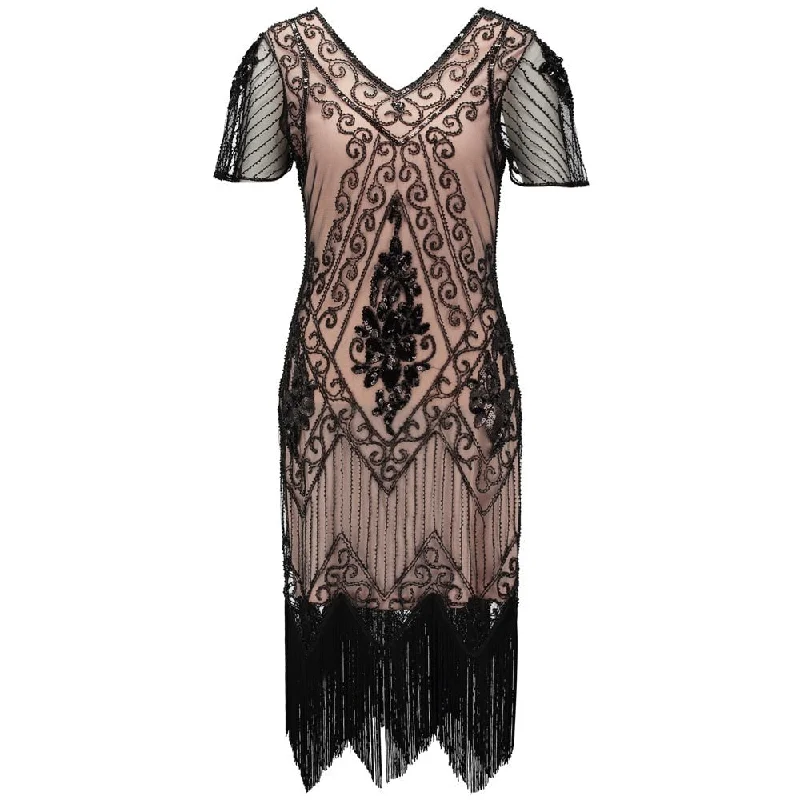 Embellished Beaded Sequin Robe Vestidos 1920s Flapper Dress Vintage V Neck Butterfly Sleeve Long Great Gatsby Dress Sequin Dress Trendy Embellished Beaded Sequin Robe Vestidos 1920s Flapper Dress Vintage V Neck Butterfly Sleeve Long Great Gatsby Dress Sequin Dress Trendy