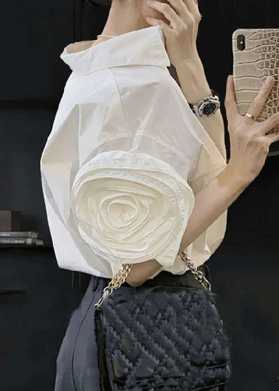 Floral White Peter Pan Collar Solid Cotton Shirts Summer AW1019 Comfortable Shirt Dress