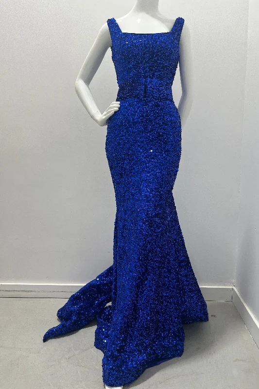Wide Straps Sequin Form Fitting Gown With Detachable Cummerbund Style Bow Sequin Dress Glamour Wide Straps Sequin Form Fitting Gown With Detachable Cummerbund Style Bow Sequin Dress Glamour