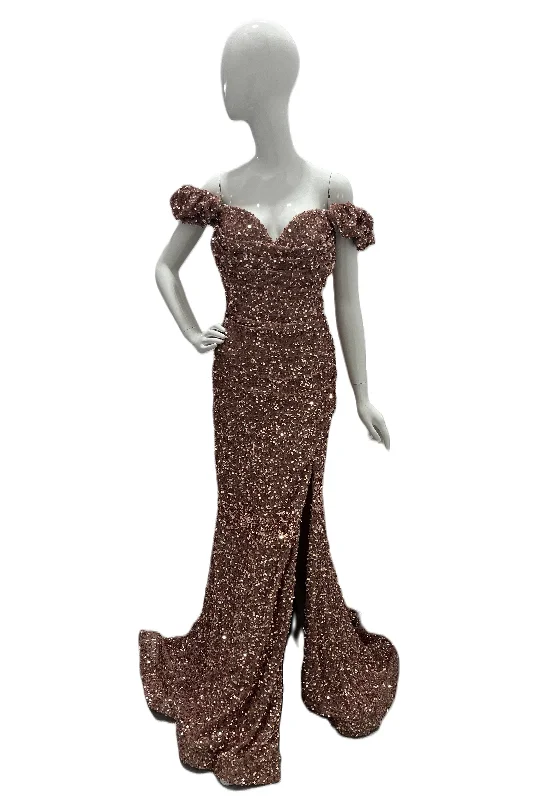 Off the Shoulder Sequin Gown Hot Pink Sequin