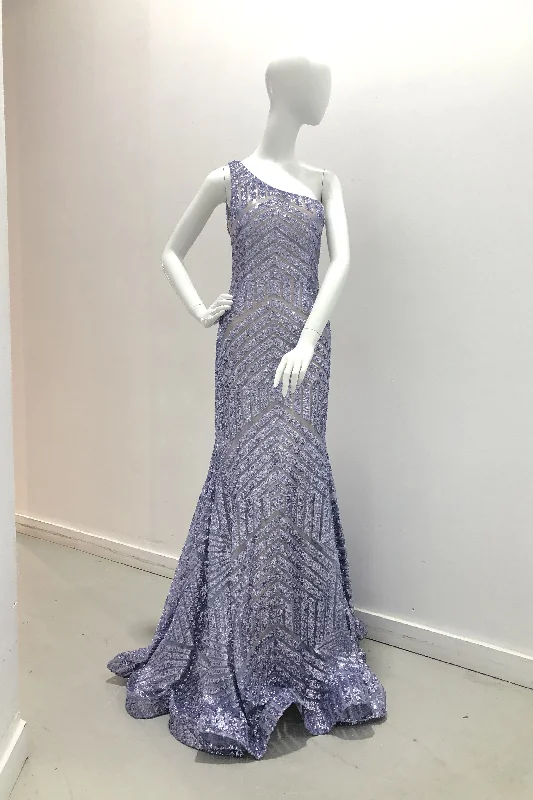 Jovani One Shoulder Chevron Sequin Gown Sequin Dress Shine