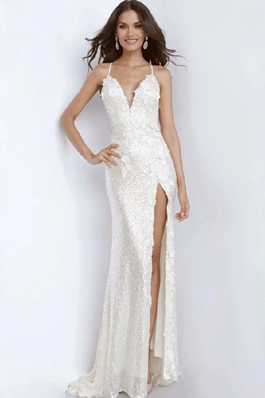 Sequin and Satin Applique Gown Stylish Sequin Dress