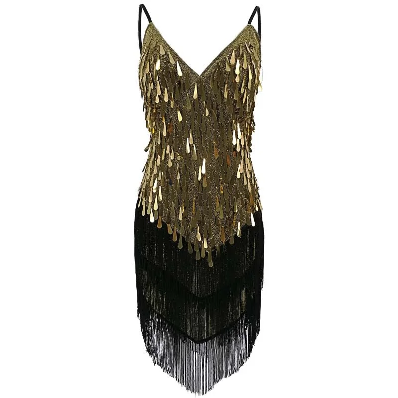Shining V Neck Stage Costumes Latin Dance Women 1920s Gatsby Fringe Flapper Backless Summer Mesh Sequin Dress Sequin Gown Chic Shining V Neck Stage Costumes Latin Dance Women 1920s Gatsby Fringe Flapper Backless Summer Mesh Sequin Dress Sequin Gown Chic
