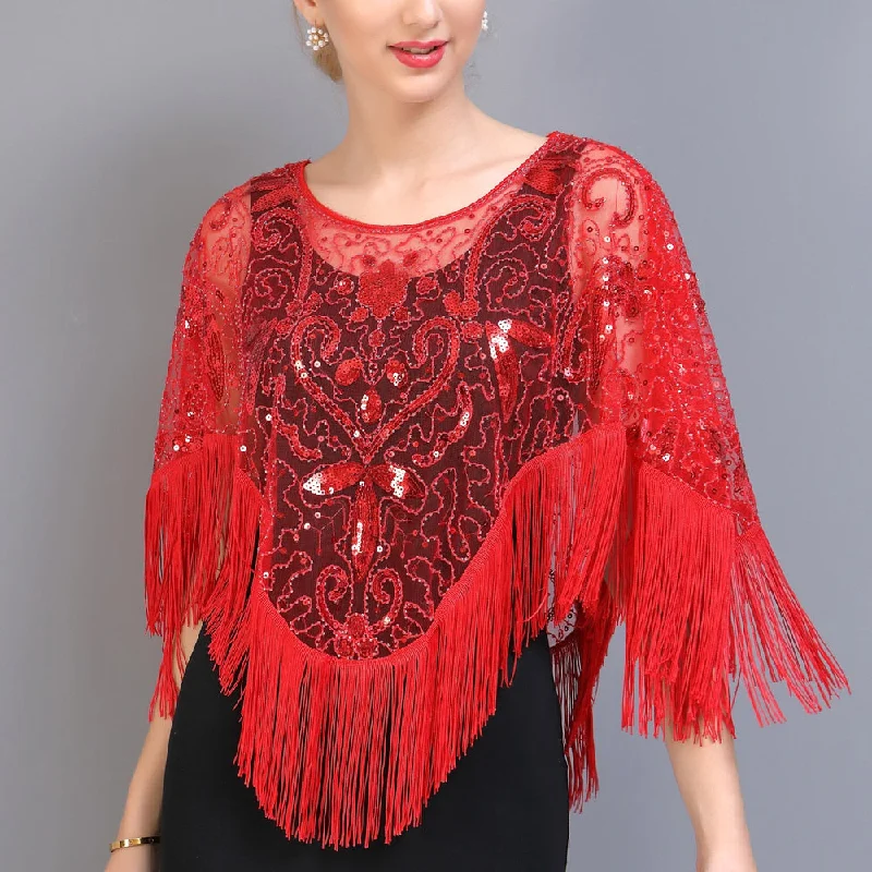 Vintage Evening Cape 1920s Flapper Dress Accessories Shawls Scarves Wraps Poncho Sequin Beaded Fringe Cover Up Floor-length Sequin Dress Vintage Evening Cape 1920s Flapper Dress Accessories Shawls Scarves Wraps Poncho Sequin Beaded Fringe Cover Up Floor-length Sequin Dress