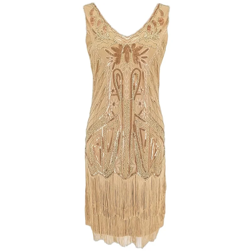 Flapper Filigree Embroidery 1920s V Neck Sleeveless Beaded Tiered Fringe Sequin Great Gatsby Dress Sequin Maxi Dress Flapper Filigree Embroidery 1920s V Neck Sleeveless Beaded Tiered Fringe Sequin Great Gatsby Dress Sequin Maxi Dress